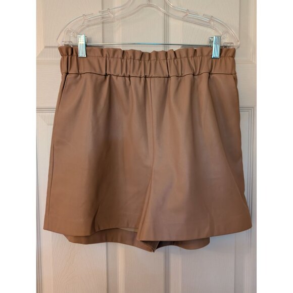The Drop Womens Tan Faux Leather High-Waisted Shorts Size L Cute Fall Clothing - Picture 6 of 11